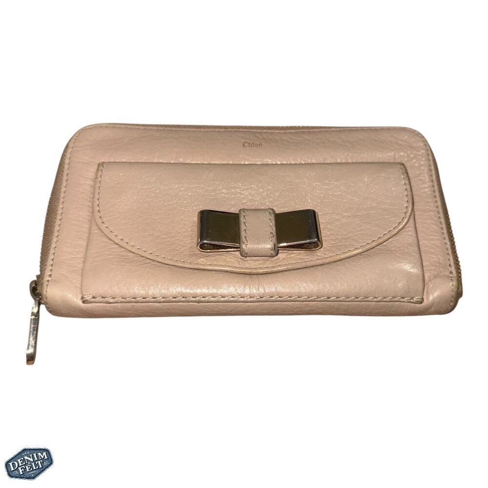 Chloé‎ Bow Detail Beige Leather Zip-Around Continental Wallet